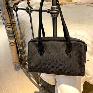 Gucci double handled embossed fabric satchel